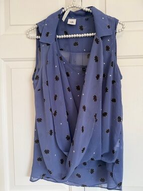 CAbi Periwinkle Blue Floral Draped crossover vivid Camisole 2pc tank blouse